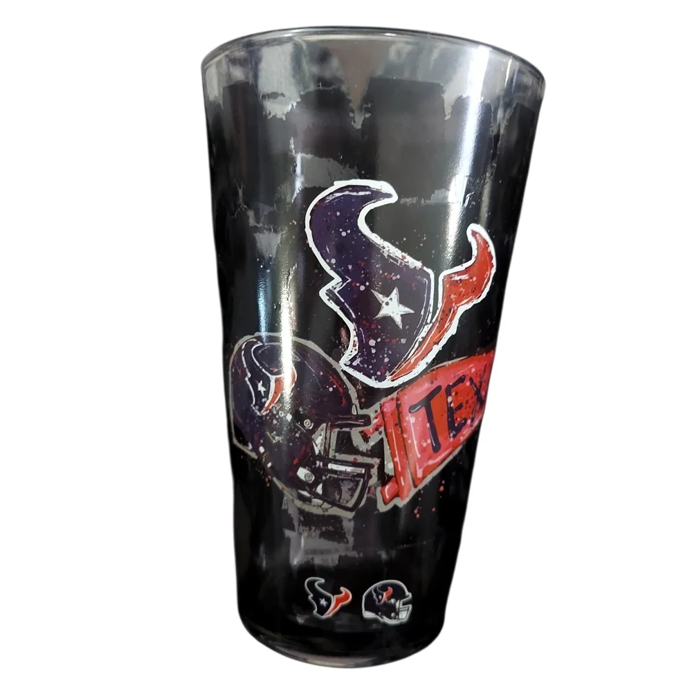 Houston Texans Pint Glass Set of 2 Watercolor Print Logo New NFL